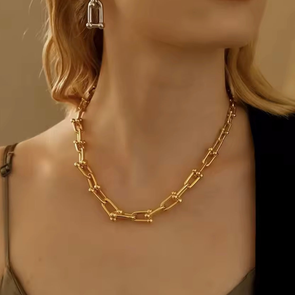 U Stitching Necklace & Bracelet ⛓️ Stainless Steel/Waterproof Gold 18k Color