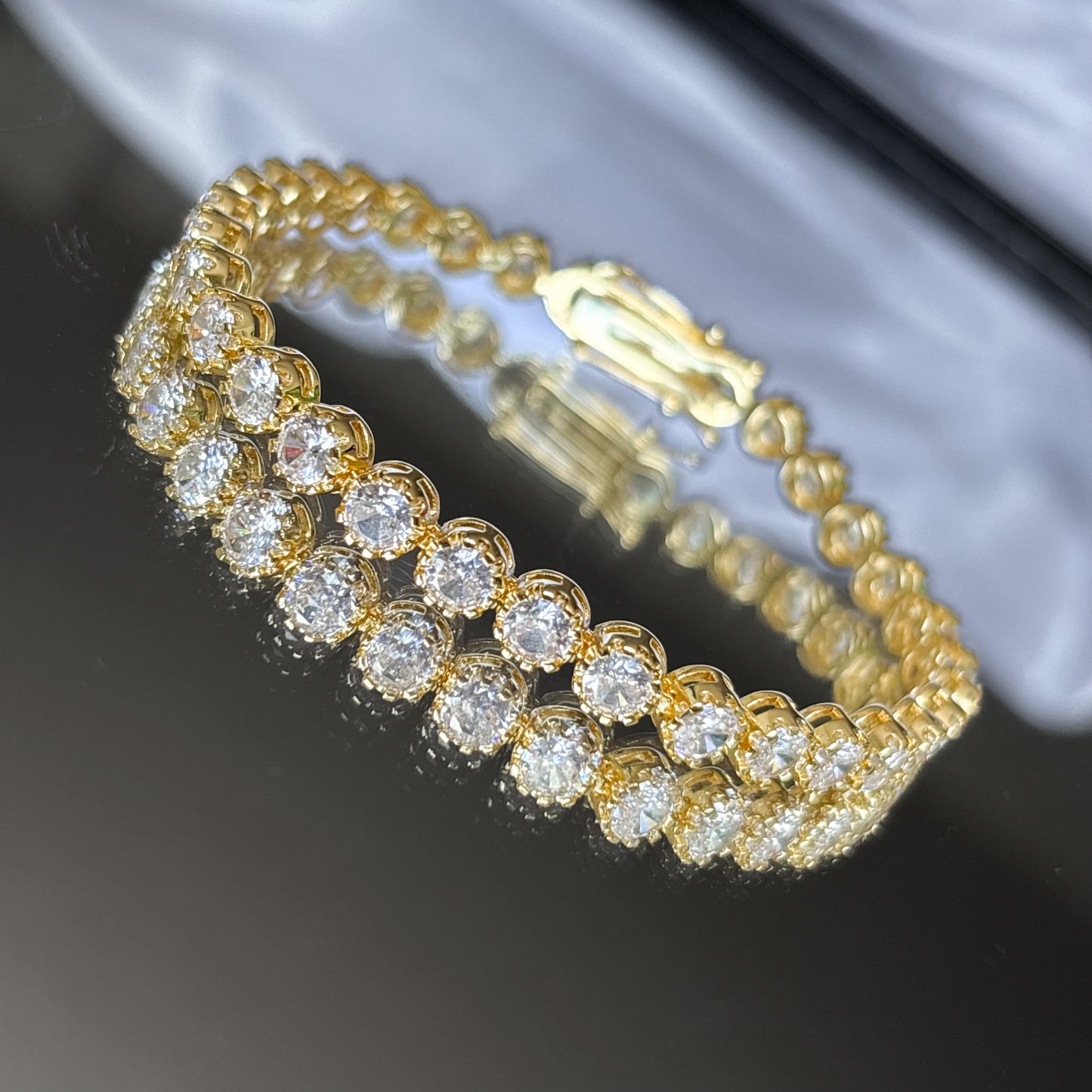 Tennis Bracelet with diamonds 18k Gold Filled Cuban lock / Non-tarnish/fade, Waterproof π