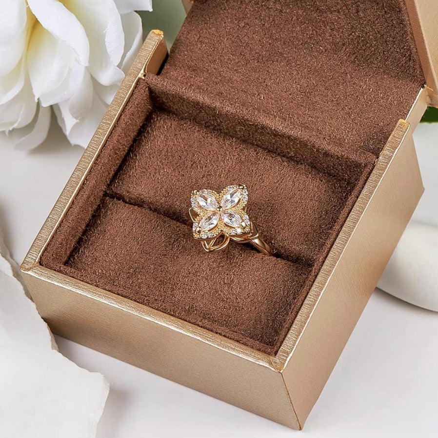 Anxiety Ring / Worry Spinner Ring Clover | Waterproof Stainless Steel Zirconia