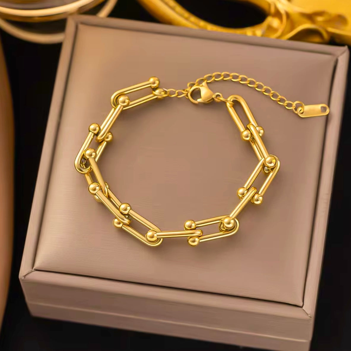 U Stitching Necklace & Bracelet ⛓️ Stainless Steel/Waterproof Gold 18k Color