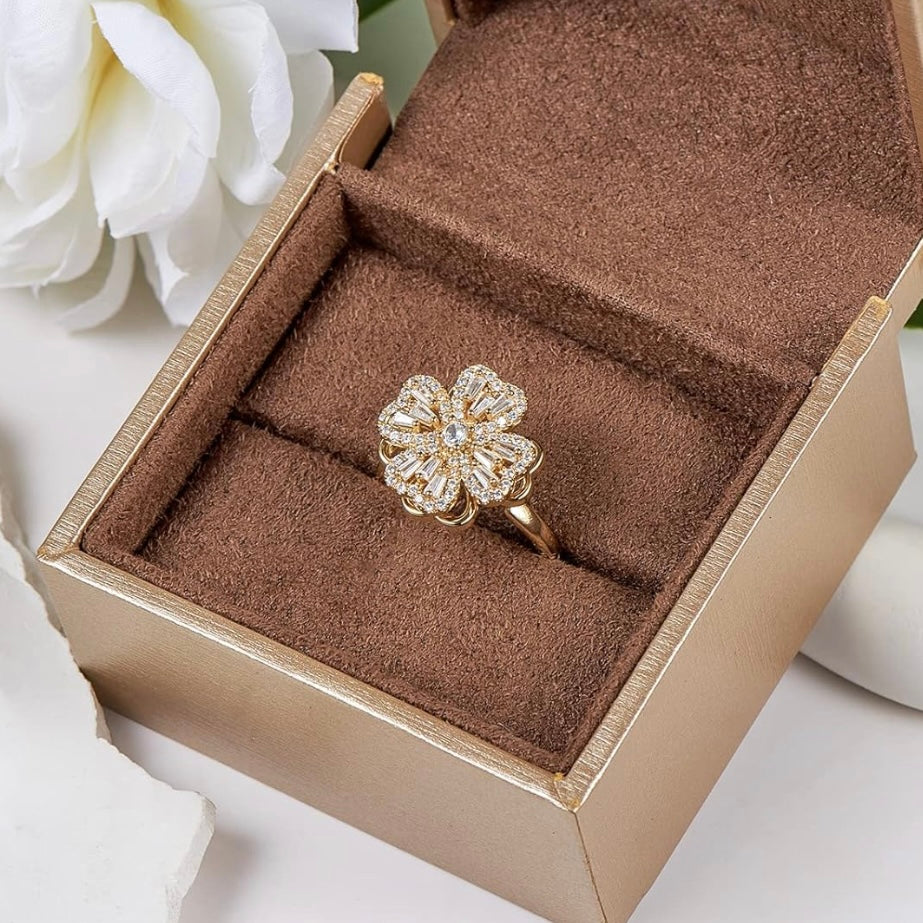 Anxiety Ring / Worry Spinner Ring Clover | Waterproof Stainless Steel Zirconia