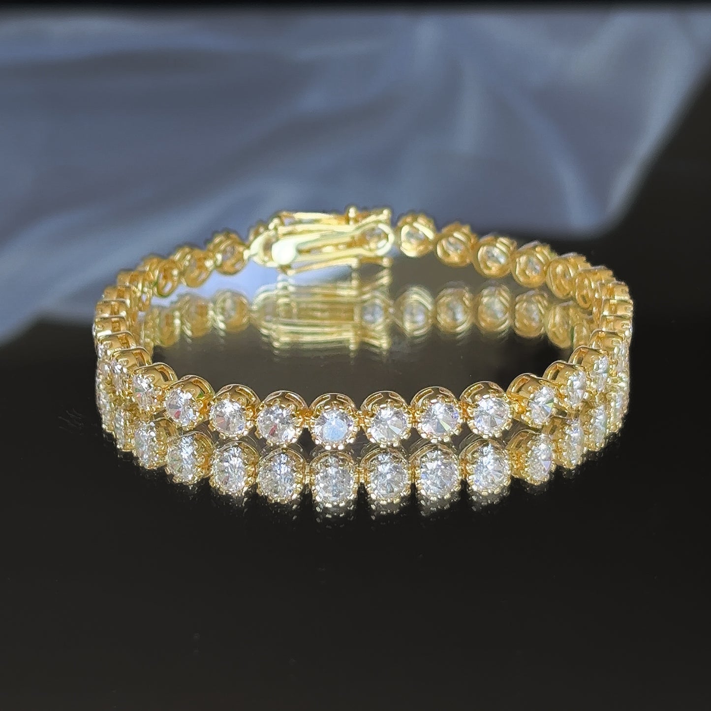 Tennis Bracelet with diamonds 18k Gold Filled Cuban lock / Non-tarnish/fade, Waterproof π