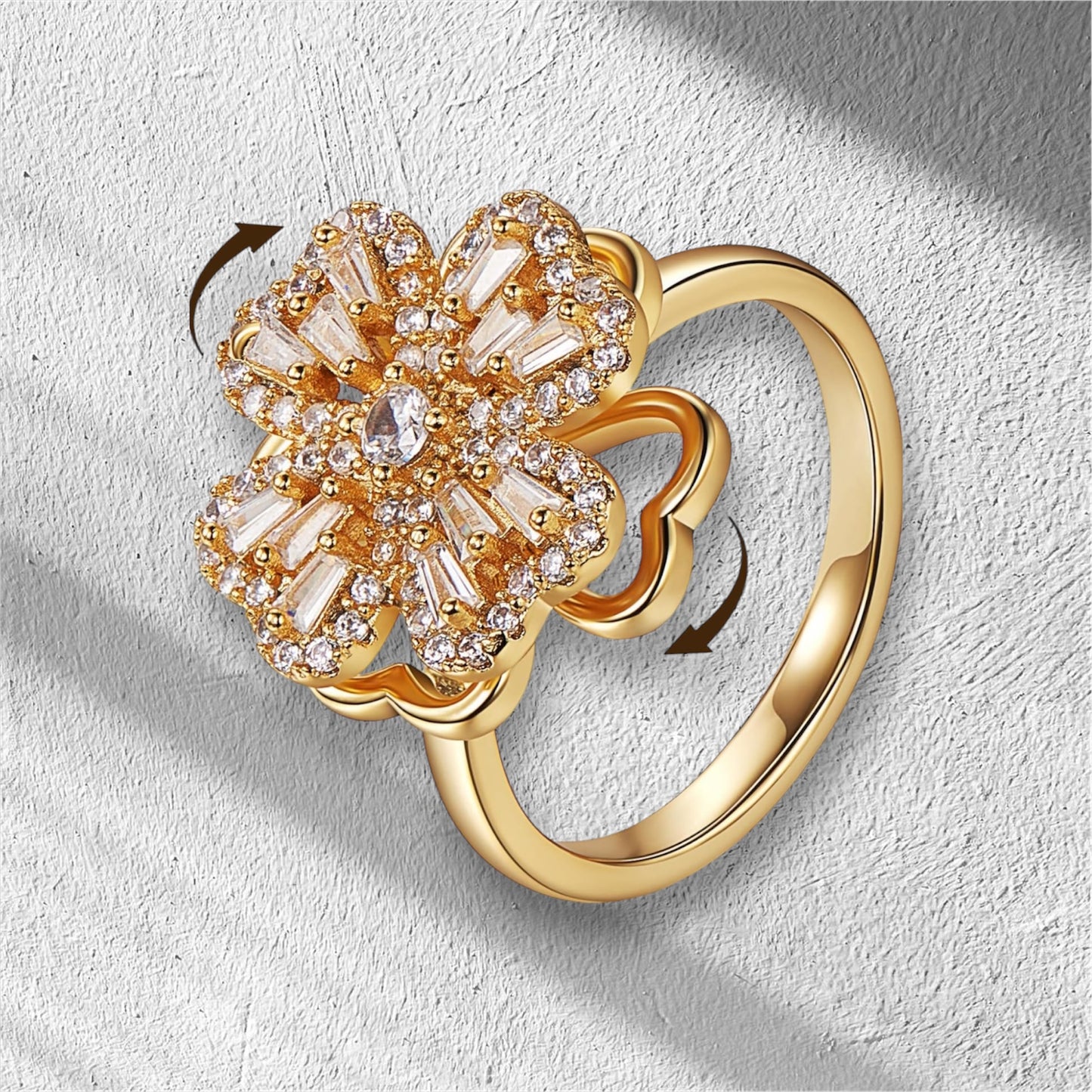 Anxiety Ring / Worry Spinner Ring Clover | Waterproof Stainless Steel Zirconia
