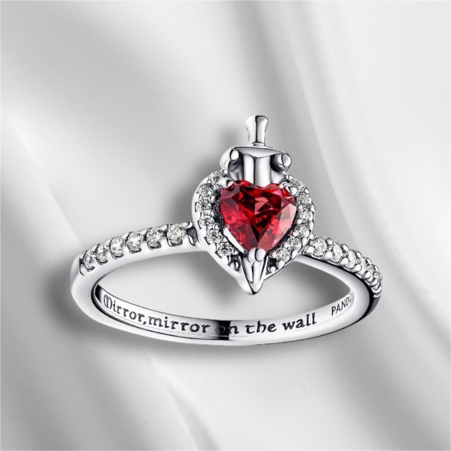 Promise Ring Silver Red Heart (Evil Queen Ring) Size 7