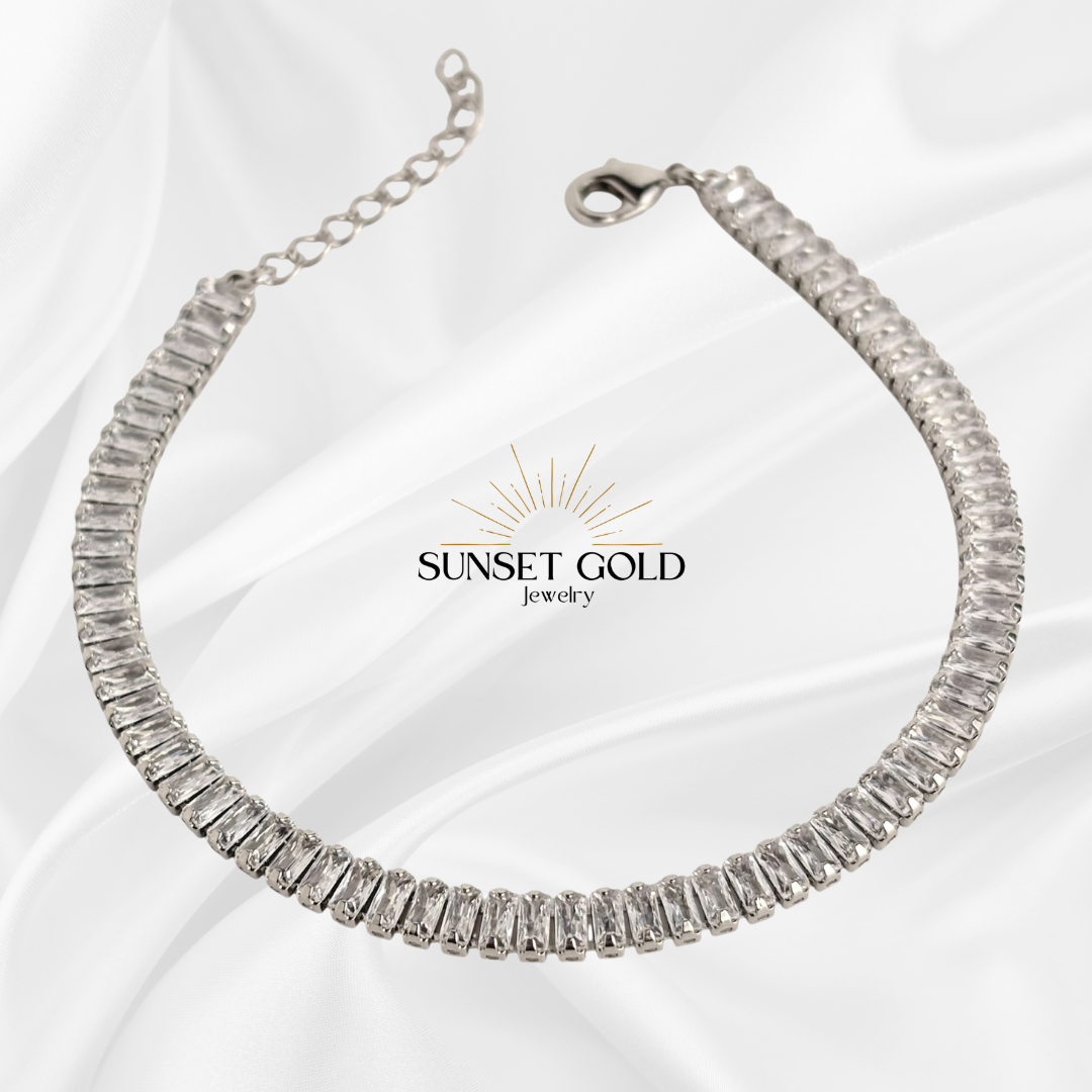 18K White Gold Filled Bracelet with zirconia diamonds 💎 Non-tarnish | Waterproof