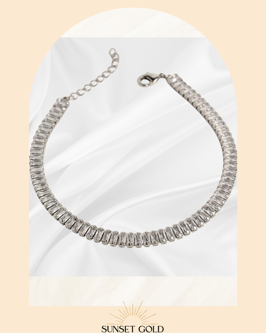 18K White Gold Filled Bracelet with zirconia diamonds 💎 Non-tarnish | Waterproof