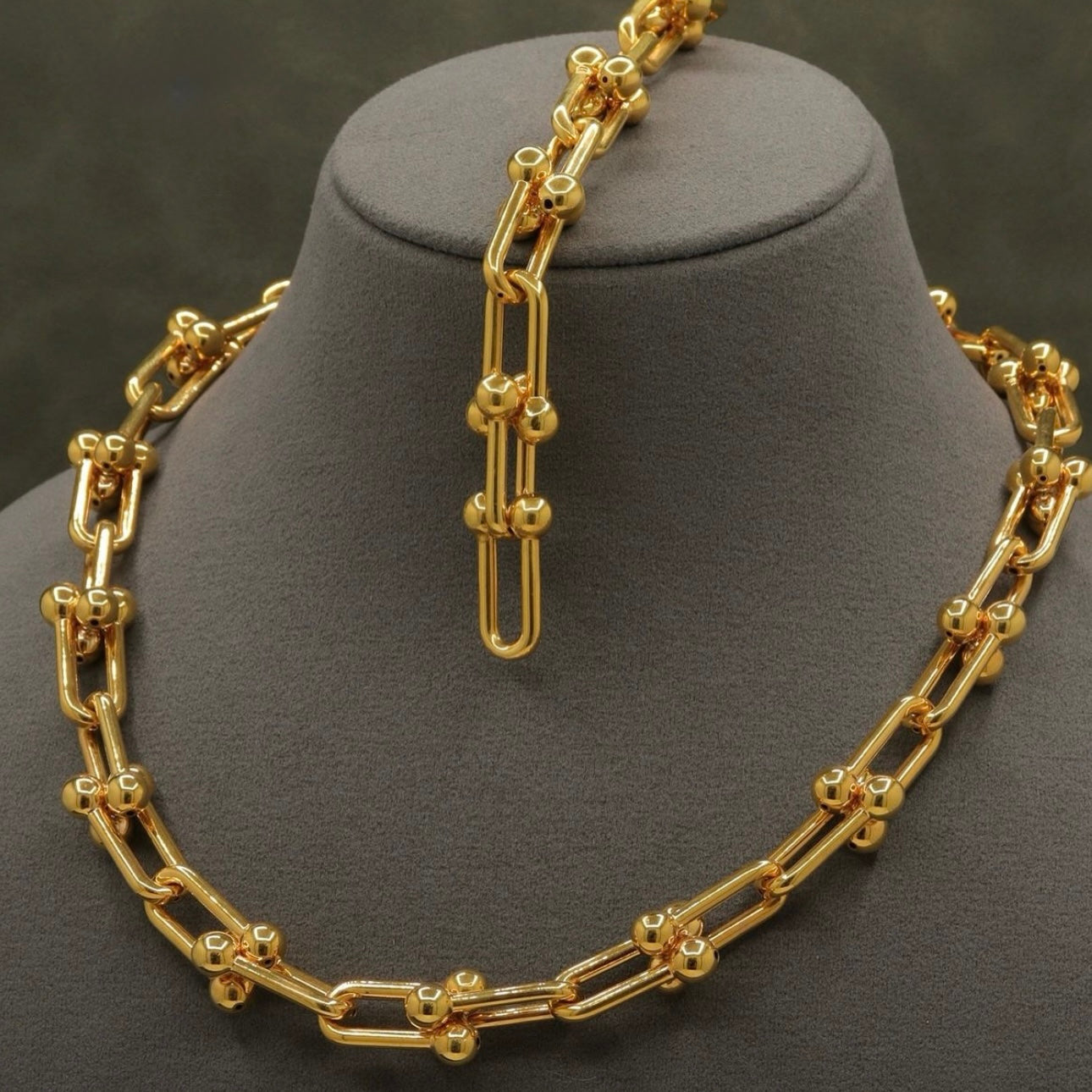 U Stitching Necklace & Bracelet ⛓️ Stainless Steel/Waterproof Gold 18k Color