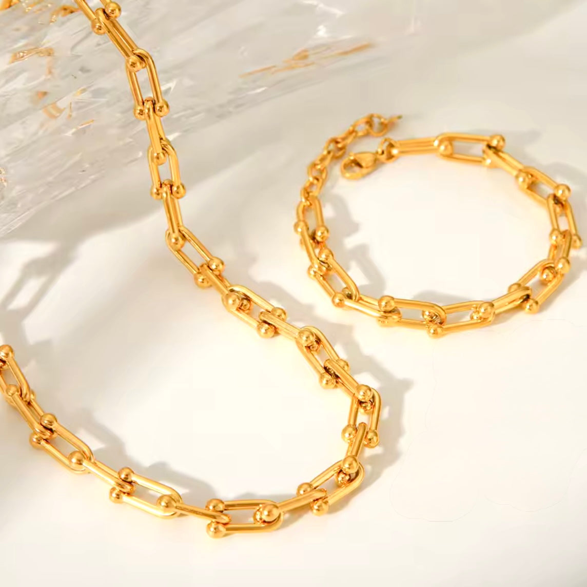 U Stitching Necklace & Bracelet ⛓️ Stainless Steel/Waterproof Gold 18k Color