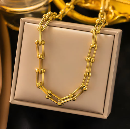 U Stitching Necklace & Bracelet ⛓️ Stainless Steel/Waterproof Gold 18k Color
