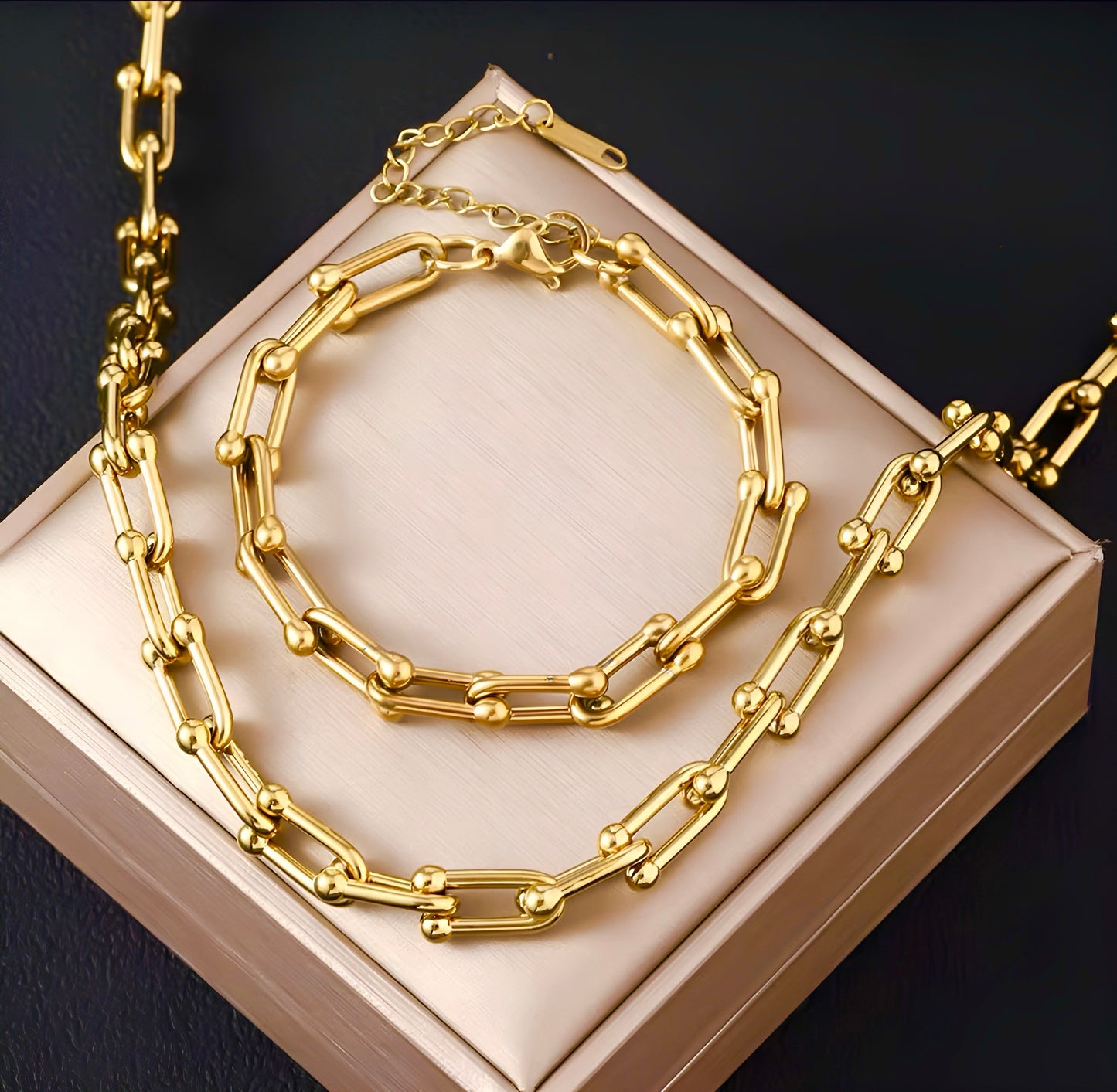U Stitching Necklace & Bracelet ⛓️ Stainless Steel/Waterproof Gold 18k Color