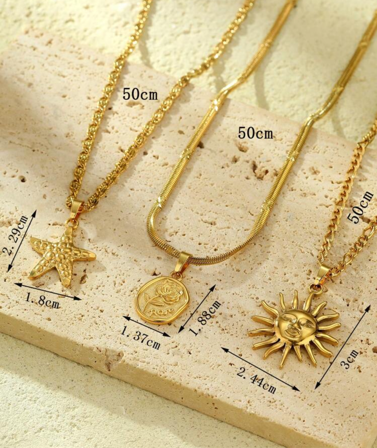 Set of 3 Summer Beach Vibes Necklaces Gold Color | Stainless Steel/Waterproof 🌟